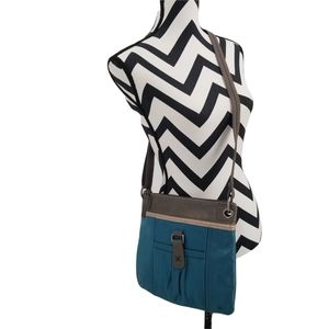 The Sak Leather Teal and Gray Crossbody Bag